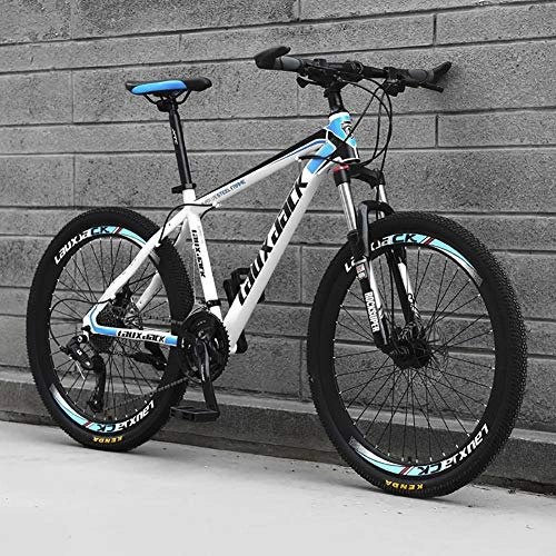 Mountain Bike : RICHLN Dual Disc Brakes Mountain Bicycle, Mountain Bikes - 26 Inch Steel Carbo Mountain Bike High Carbon Steel Full Suspension Folding Bicycles White / blue-spoke Wheel 24 Speed