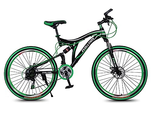 Mountain Bike : Road Bike 26 Inches Mountain Bike, Spoke Wheels 21 Speed Dual Disc Brake Bicycle green