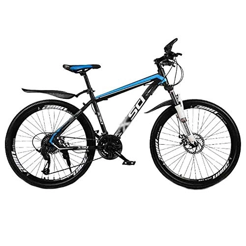 Mountain Bike : Road Bikes Mountain Bike Adult MTB Bicycle Road Bicycles City Shock Absorber Bikes Adjustable Speed For Men And Women Double Disc Brake Off-road Bike (Color : Blue-24in, Size : 21 speed)