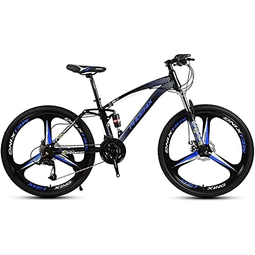 Mountain Bike : RSDSA 26-Inch Mountain Bike with 24 / 27 / 30 Speeds, All-Terrain Bike with Full Suspension Double Disc Brakes, Adjustable Seat for Dirt, Sand, Snow, Road Bike for Adults for Men, Blue, 27speed