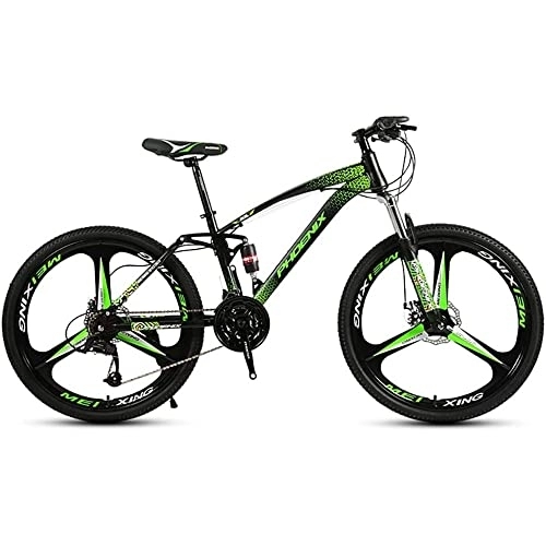 Mountain Bike : RSDSA 26-Inch Mountain Bike with 24 / 27 / 30 Speeds, All-Terrain Bike with Full Suspension Double Disc Brakes, Adjustable Seat for Dirt, Sand, Snow, Road Bike for Adults for Men, Green, 27speed