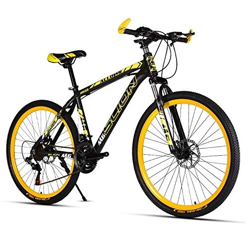 Mountain Bike : RSJK Adult mountain bike bicycle 21 / 24 / 27 speed change male and female double shock absorber racing off-road speed student bicycle white red@Black and yellow [Deluxe Edition] spokes_21 speed