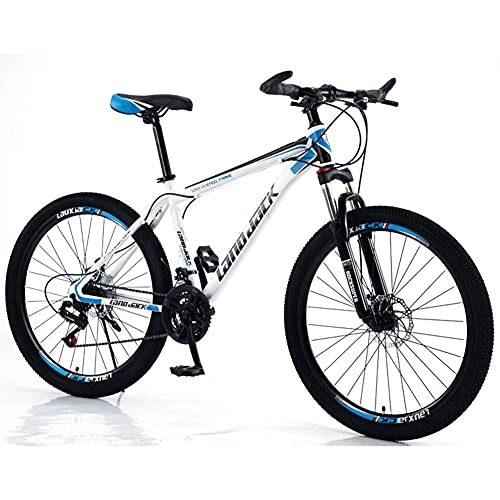 Mountain Bike : RSTJ-Sjef 27 Speed 26 Inch Mountain Bike High-Carbon Steel Frame with Double Disc Brake And Shock-Absorbing Front Fork, Trail Bicycle for Men Women Adult, Blue