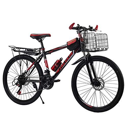 Mountain Bike : SANJIBAO High Carbon Steel Hardtail Mountain Bikes, Outroad Bicycles, Full Suspension MTB Gears Dual Disc Brakes Mountain Trail Bike, Spoke Wheel, Black, 20 inches