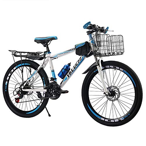 Mountain Bike : SANJIBAO High Carbon Steel Hardtail Mountain Bikes, Outroad Bicycles, Full Suspension MTB Gears Dual Disc Brakes Mountain Trail Bike, Spoke Wheel, Blue, 20 inches