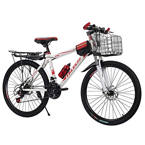 Mountain Bike : SANJIBAO High Carbon Steel Hardtail Mountain Bikes, Outroad Bicycles, Full Suspension MTB Gears Dual Disc Brakes Mountain Trail Bike, Spoke Wheel, Red, 22 inches