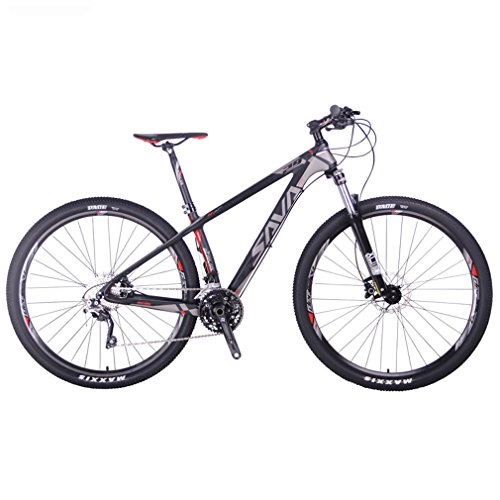 Mountain Bike : Savadeck 300Carbon Fibre Mountain Bike 27.5inch / 29 inch Complete Hard Tail Mountain Bike Shimano M610Deore 30Speed, Mens, Black / Grey, 29*17