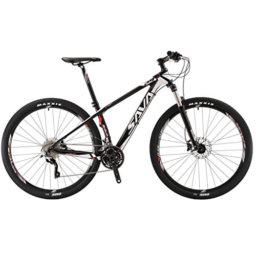 Mountain Bike : Savadeck 300Carbon Fibre Mountain Bike 27.5inch / 29 inch Complete Hard Tail Mountain Bike Shimano M610Deore 30Speed, Noir & Blanc, 29*17
