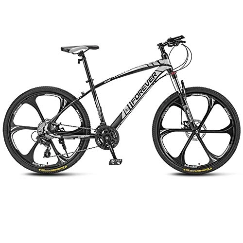 Mountain Bike : SChenLN Aluminum alloy mountain bike 27-speed oil disc brakes off-road bicycles suitable for adult bicycles-27 speed_Black and White_24 inches