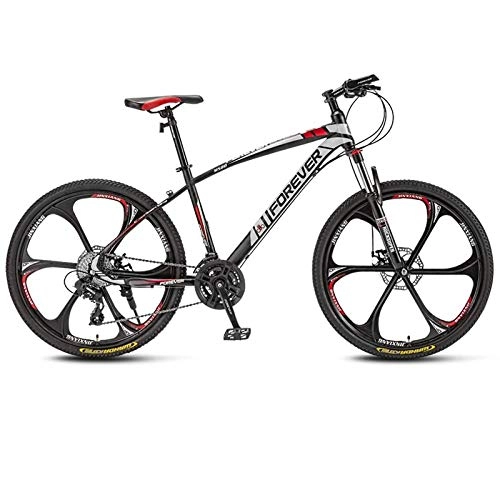Mountain Bike : SChenLN Aluminum alloy mountain bike 27-speed oil disc brakes off-road bicycles suitable for adult bicycles-27 speed_Black red_24 inches