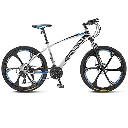 Mountain Bike : SChenLN Aluminum alloy mountain bike 27-speed oil disc brakes off-road bicycles suitable for adult bicycles-27 speed_White blue_26 inches