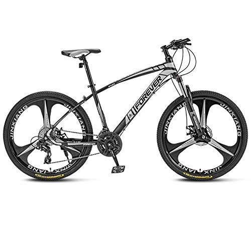 Mountain Bike : SChenLN Aluminum alloy mountain bike 30-speed oil disc brakes off-road bicycles suitable for adult bicycles-30 speed_Black and White_27.5 inches