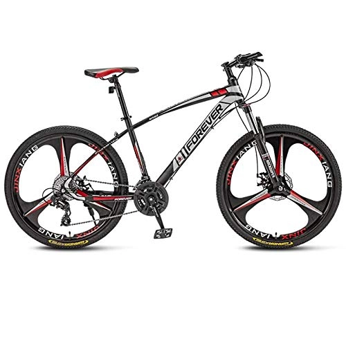 Mountain Bike : SChenLN Aluminum alloy mountain bike 30-speed oil disc brakes off-road bicycles suitable for adult bicycles-30 speed_Black red_26 inches