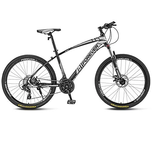 Mountain Bike : SChenLN High carbon steel mountain bike 30-speed oil disc brakes off-road bicycles suitable for adult bicycles-30 speed_Black and White_26 inches
