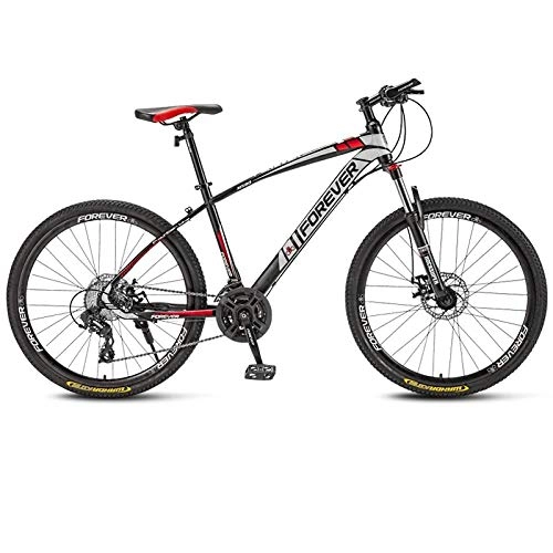 Mountain Bike : SChenLN High carbon steel mountain bike 30-speed oil disc brakes off-road bicycles suitable for adult bicycles-30 speed_Black red_26 inches