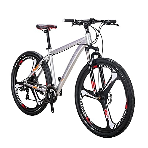 Mountain Bike : SD X9 Adult Mountain Bike Aluminum Frame Bicycle 29 Inch Disc Brake 21 Speed Front Suspension Alloy MTB Bikes Men Bicycle (Mag Wheel Silver)