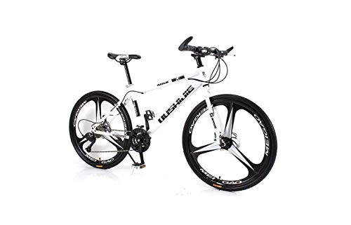 Mountain Bike : SEESEE.U Mountain Bike Unisex Mountain Bike 21 / 24 / 27 / 30 Speed ​​High-Carbon Steel Frame 26 Inches 3-Spoke Wheels Bicycle Double Disc Brake for Student, White, 14 Inches