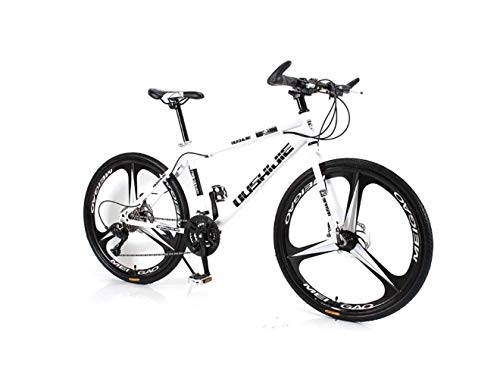 Mountain Bike : SEESEE.U Mountain Bike Unisex Mountain Bike 21 / 24 / 27 / 30 Speed ​​High-Carbon Steel Frame 26 Inches 3-Spoke Wheels Bicycle Double Disc Brake for Student, White, 21 Speed