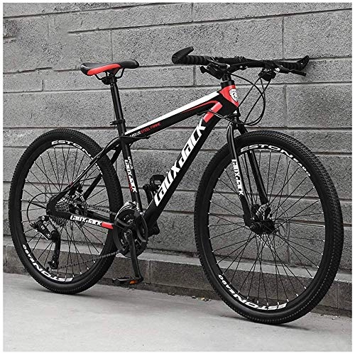 Mountain Bike : Shirrwoy 26 inch Mountain Bike, Dual Disc Brake Bicycle High Carbon Steel And Aluminum Alloy Frame Shock Absorption 21 / 24 / 27 speed Mountain Bikes, Black Red, 27 speed