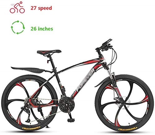 Mountain Bike : Shirrwoy 26" Men's Mountain Bikes, 27 Speed Bicycle, Adult Hardtail Mountain Trail Bike, High-carbon Steel Frame Dual Disc Brake with Adjustable Seat, Red, 6 knives