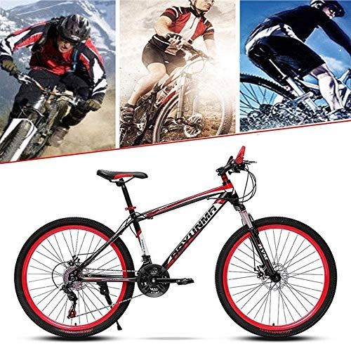 Mountain Bike : Shirrwoy Mountain Bike 26 inch, Mountain Bikes with 21 / 24 / 27-Speed Disc Brakes Full Suspension - Carbon Steel full spoke wheels, Carbon Steel Mountain Bike MTB, Red, 24 speed