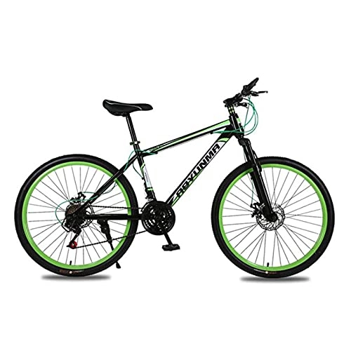 Mountain Bike : SHTST 26-inch mountain bike-21 - speed dual-disc brake variable speed bicycle, high-carbon steel thickened frame bike (Color : Green)