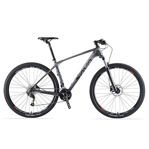 Mountain Bike : SKNIGHT DECK2.0 Carbon Fiber Mountain Bike Complete Hardtail 27 Speed MTB with SHIMANO M2000 Group Set (Black Grey, 29 * 19)