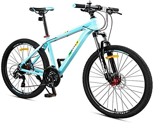 Mountain Bike : Smisoeq 27-speed mountain bike, front suspension hardtail mountain bikes, all-terrain vehicles men adult women, double disc brakes (Color : Blue, Size : 24 Inch)