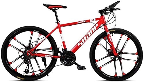 Mountain Bike : Smisoeq Rural 24 / 26 inch double disc mountain bike, mountain bike rural adult bicycle transmission, with adjustable seat steel blade 10 sclareol red mountain bike