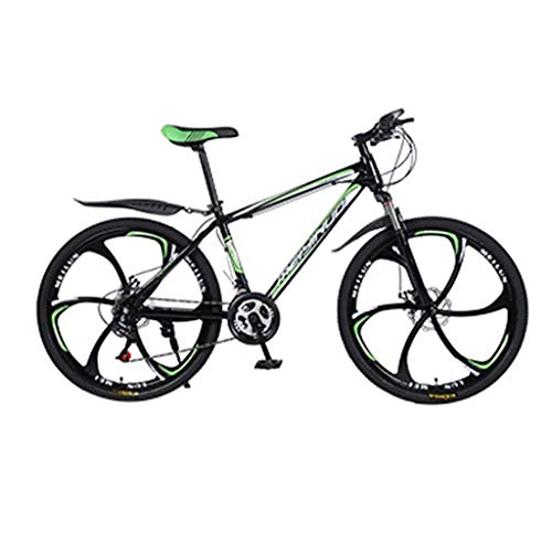 Mountain Bike : SO-buts Outroad Mountain Bike 21 Speed 26 inch Bike Double Disc Brake Bicycles for Adult High Carbon Steel Bike Suspension Frame, Anti-Slip Bikes Bicycle (Black-Green)