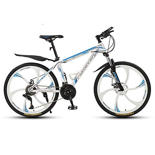 Mountain Bike : Suspension Frame Bicycle, 26" Mountain Bike, Outroad Bicycles, 24 Speed, High Carbon Steel, Gifts for Friends, 6 Cutter Wheels peng (Color : White blue)