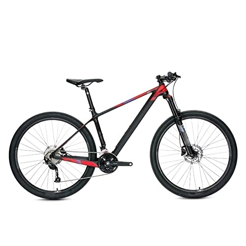 Mountain Bike : TABKER Bike Carbon Fiber Mountain Bike Speed Mountain Bicycle Pneumatic Shock Absorption Front Fork Hydraulic (Color : Red)