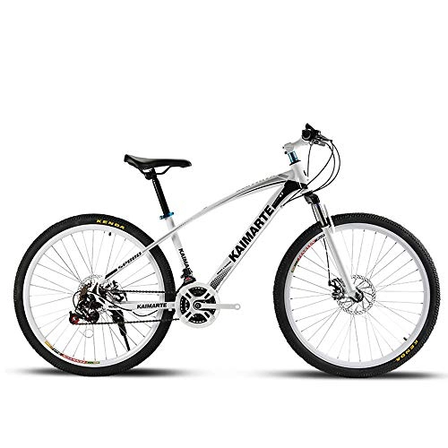 Mountain Bike : TATANE Adult Mountain Bike, Shock-Absorbing Student Riding Variable Speed Bicycle, High Carbon Steel Male And Female Bicycle, White, 26 inch 27 speed