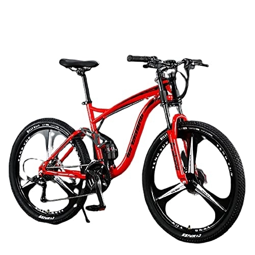 Mountain Bike : TAURU Mens and Womens Mountain Bicycle 21 Speed MTB Bike 26 Inches Disc Brake Bicycle-Double Disc Brake, Oil Spring Fork, High Carbon Steel Frame(Red)