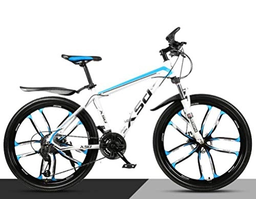 Mountain Bike : Tbagem-Yjr Mountain Bike 26 Inch Shock Absorption High-Carbon Steel Variable Speed, City Road Bicycle (Color : White blue, Size : 30 speed)