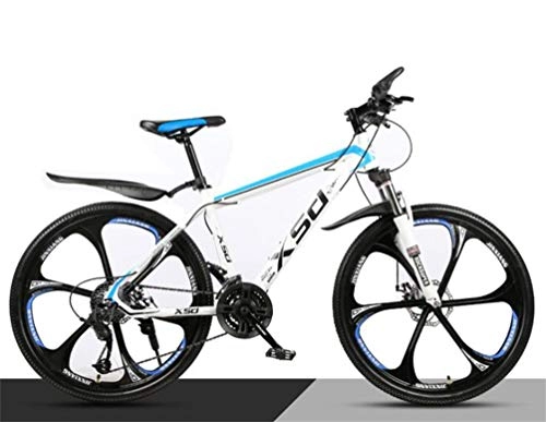 Mountain Bike : Tbagem-Yjr Mountain Bike High-Carbon Steel 26 Inches Spoke Wheel Dual Suspension, Mens MTB (Color : White blue, Size : 21 speed)