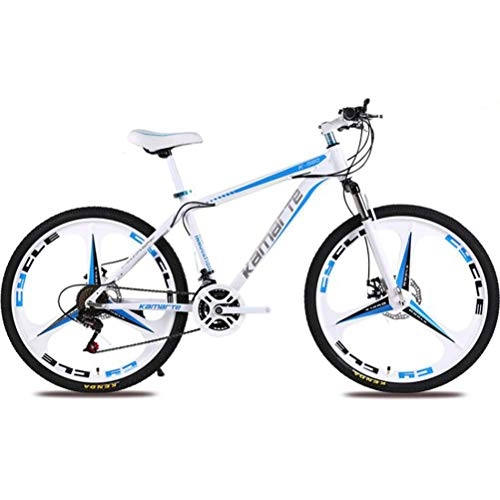 Mountain Bike : Tbagem-Yjr Mountain Bike Steel Frame 26 Inch Dual Suspension Riding Damping Mountain Bike Bicycle (Color : White blue, Size : 27 speed)