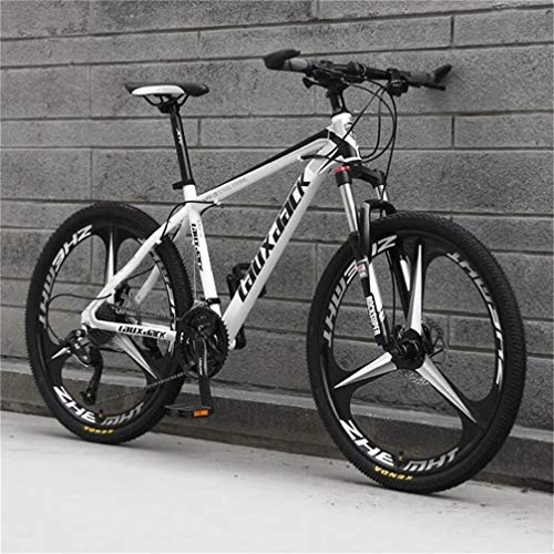 Mountain Bike : Tbagem-Yjr Riding Damping Mountain Bike, 26 Inch Dual Suspension Mountain Bicycle High Carbon Steel Frame (Color : White black, Size : 24 speed)