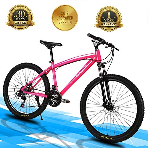 Mountain Bike : TBAN High Carbon Steel, Mountain Bike, Unisex Bicycle, Pink Variable Speed Bicycle, Mechanical Disc Brake, 3 Speed Options, 24speed