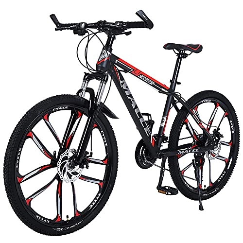 Mountain Bike : TBNB 24 / 26 Inch Adult Mountain Bike, 21-30 Speed Men's Women's Offroad City Road Bicycle, Double Disc Brakes and Suspension Forks, White (Red 24inch / 21Speed)