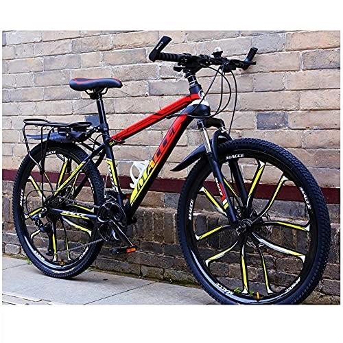 Mountain Bike : TBNB 24 / 26inch Mountain Bikes for Men and Women, 21-30 Speed Adult Road Bicycle, Disc Brakes, Suspension Fork, Steel Gradient Frame (Red 24inch / 21Speed)