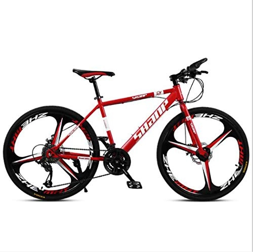 Mountain Bike : Tochange Mountain Bikes, 26 Inch Men's Dual Disc Brake Hardtail Mountain Bike Bicycle Adjustable Seat, Full Suspension High-Carbon Steel Frame 3 Spoke, Red, 21 speed