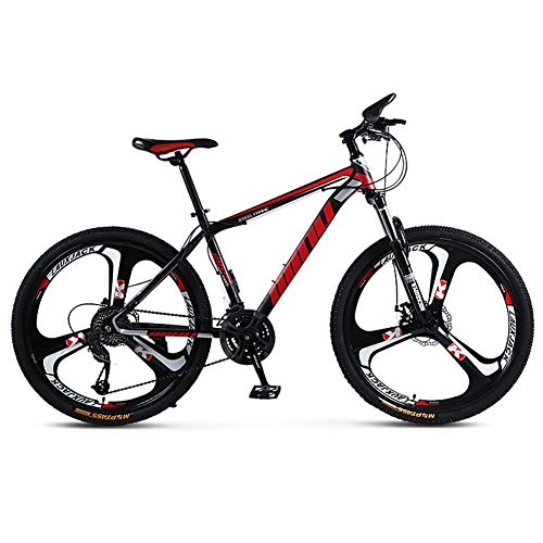Mountain Bike : TOPYL 24 Inch Mountain Bikes, High-carbon Steel Hardtail MTB, Double Disc Brake, Thickened Carbon Steel Frame, 3 Cutters Wheel Black / red 24", 30 Speed