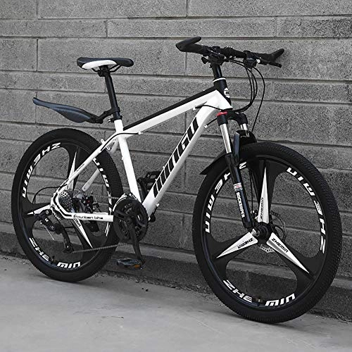 Mountain Bike : TOPYL Man Mountain Bikes, 24 Inch Hardtail MTB Bike, Dual Disc Brake Aluminum Frame, Mountain Bicycle With Front Suspension And Adjustable Seat White / black - 3 Spoke 21 Speed