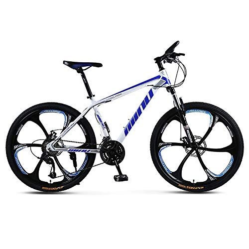 Mountain Bike : TOPYL Mountain Bike, 24 / 26 Inchdouble Disc Brake Hard-tail City Bike, Mountain Bicycle With Thickened Carbon Steel Frame, 6 Cutters Wheel White / blue 24", 24 Speed