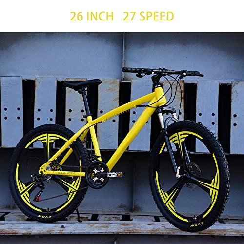 Mountain Bike : TSSM 26 Inch Mountain Bike 27 Speed Student Bicycle Thickened High Carbon Steel Frame Dual Disc Brakes with Lockable Switch, Yellow