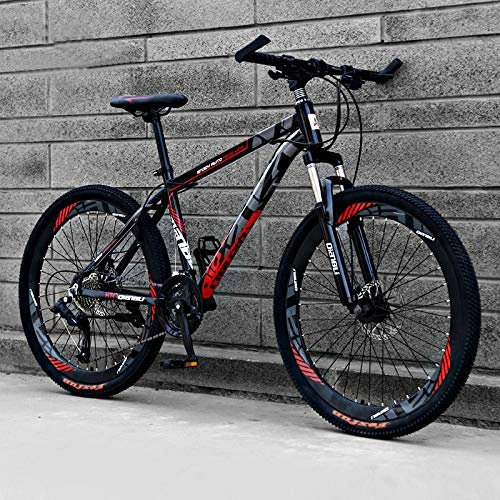Mountain Bike : TXX 21 Speed / Speed 24 / 27-Speed Double Disc Mountain Bike, Adult Male and Female Students Gear 26 inch Aluminum Mountain Bikes Mountain Bike / matt Black red / 21 Speed