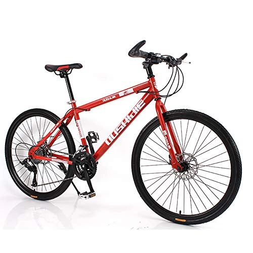 Mountain Bike : Unisex Hardtail Mountain Bike, 26 Inch High-carbon Steel Frame 21 / 24 / 27 / 30 Speed Double Disc Brake Bicycle Commuter City Bike, Red, 21Speed