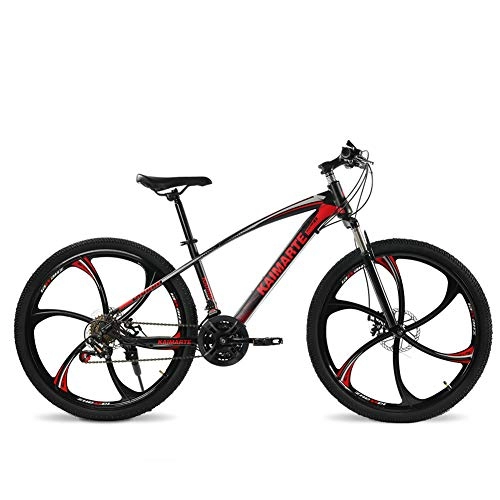 Mountain Bike : Unisex Hardtail Mountain Bike High-carbon Steel Frame 26inch MTB Bike 21 / 24 / 27 Speeds with Disc Brakes and Suspension Fork, Red, 24Speed