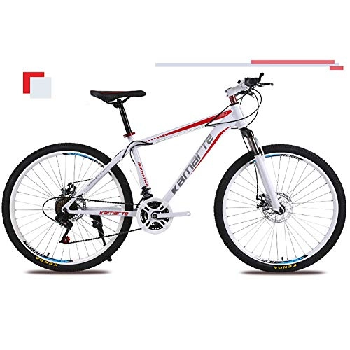 Mountain Bike : Unisex Suspension Mountain Bike 26 Inch High-carbon Steel Frame 21 / 24 / 27 Speed Double Disc Brake Hardtail Bicycle, Red, 27Speed